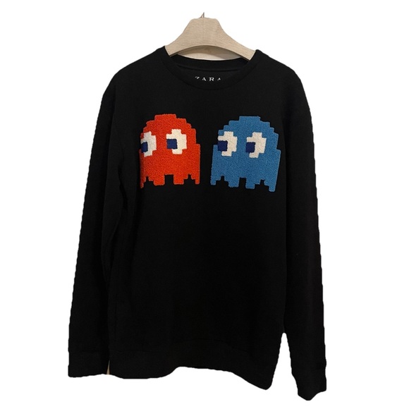 Zara x Pac Man Sweatshirt Medium Men’s Rare Pullover Black - Picture 1 of 11
